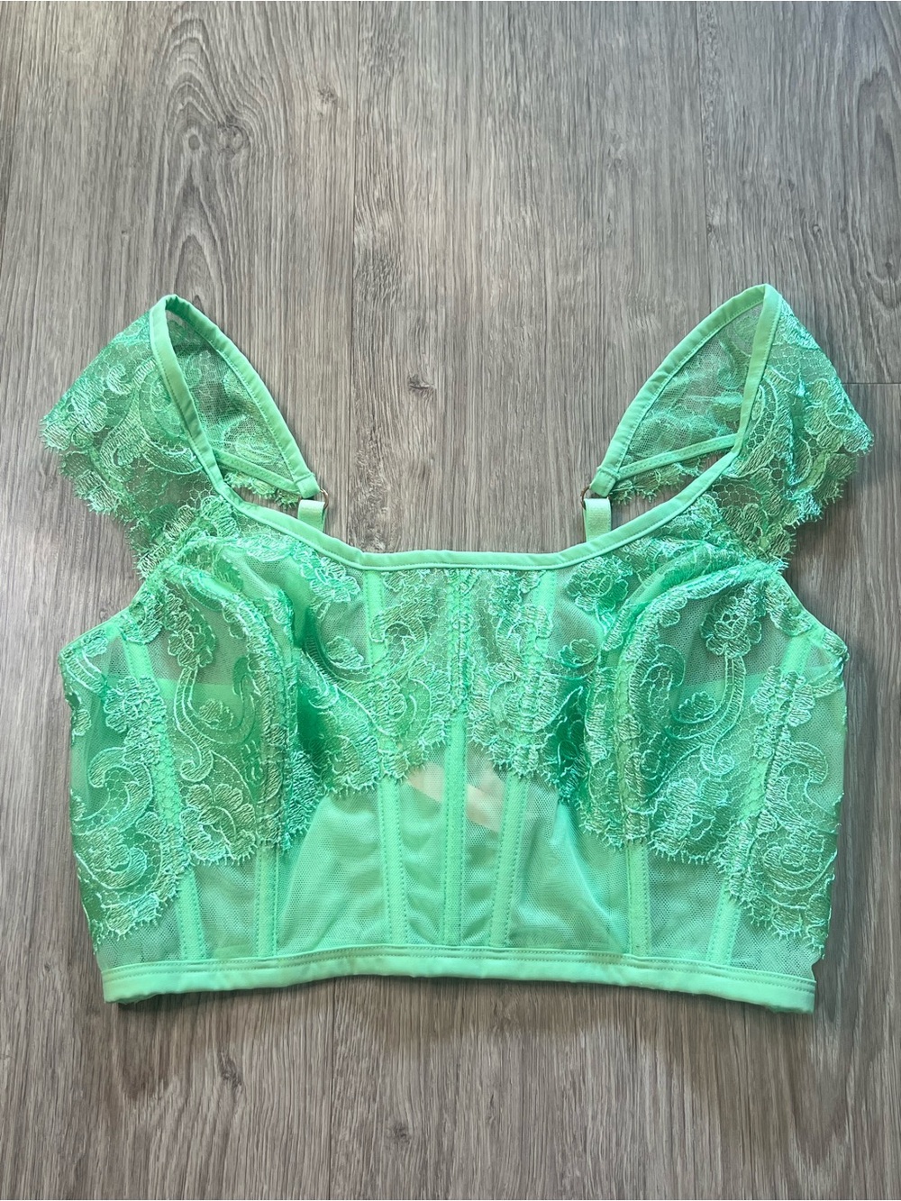 Victoria’s Secret Lace Mesh Corset Crop Top in Mint Green